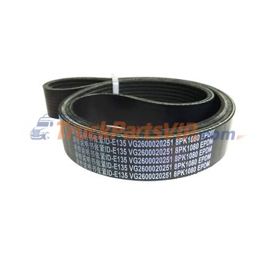 HOWO Truck V-Ribbed Belt, VG2600020251, 8PK1080, VG2600020252, VG1500020045, VG1246020017, VG1246020018, 8PK1075, 8PK1085, 8PK1100, 8PK1200, 8PK1215, 10PK1080, 6PK770E, 6PK783, 6PK794, 6PK945E, 6PK959, 6PK975, 6PK981, 6PK1005, 6PK1020, 6PK1040, 6PK1060, 6PK1062, 6PK1068, 6PK1120, 6PK1130, 6PK1149, 6PK1185, 6PK1236, 6PK1243, 6PK1248, 6PK1255, 6PK1260, 6PK1289, 6PK1324, 6PK1387, 6PK1395, 6PK1399, 6PK1410, 6PK1420, 6PK1425, 6PK1430, 6PK1437, 6PK1443, 6PK1444, 6PK1447, 6PK1453, 6PK1462, 8PK1020, 8PK1039, 8PK1043, 8PK1050, 8PK1060, 8PK1062, 8PK1092, 8PK1098, 8PK1149, 8PK1255, 8PK1265, 8PK1275, 8PK1280, 8PK1432, 8PK1445, 8PK1447, 8PK1485, 8PK1487, 8PK1508, 8PK1826, 8PK1903, 8PK1920, 8PK1950, 8PK2295, 8PK2348, 8PK2432, 8PK2473, 10PK1267, 10PK1270, 10PK1287, 12PK1189, 12PK1197, 12PK1204, 12PK1267, 12PK1287, 12PK1308, 12PK1354, 12PK1485, 12PK1504, 12PK1519, 12PK1592, 14PK1134, 15PK1287